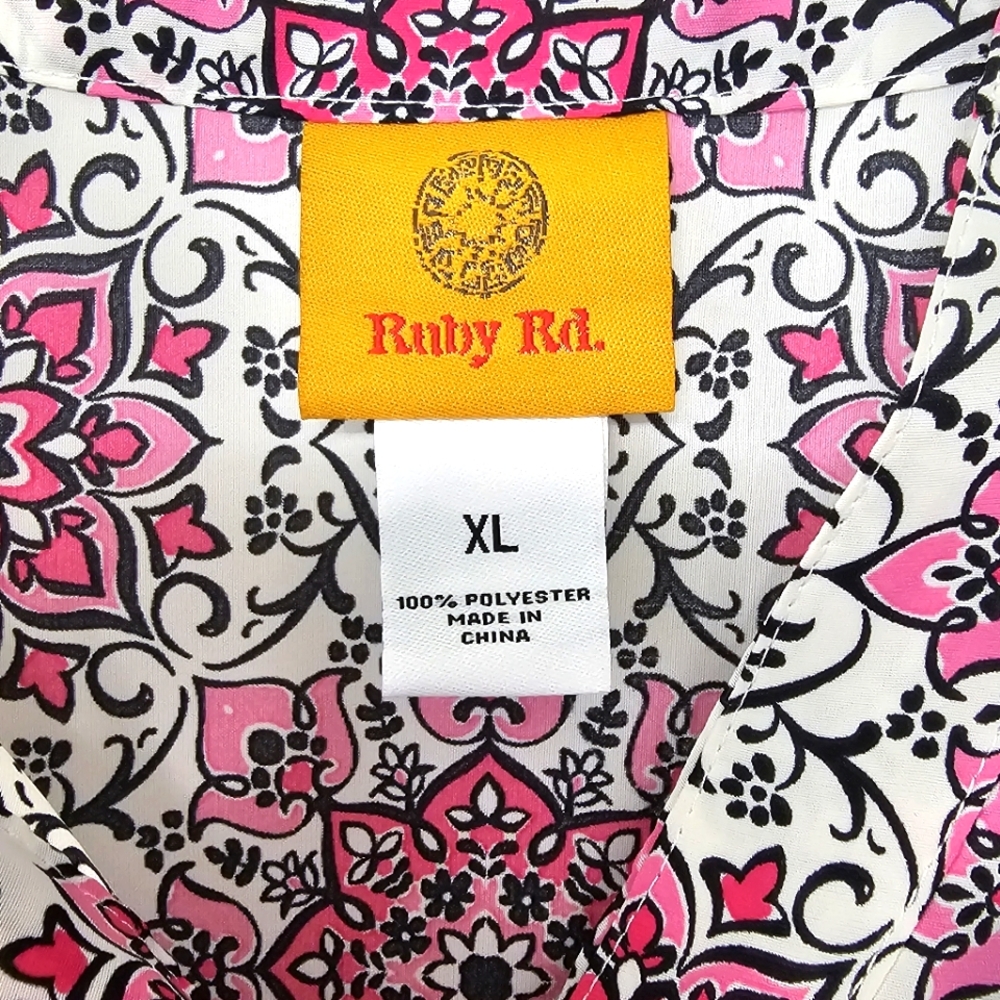 Ruby Red Oh Happy Day Azalmul Pink/White/Black Tile Mix Shortsleeve Top - Picture 4 of 14